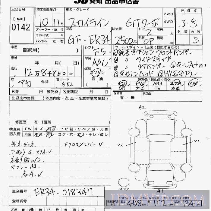 1998 NISSAN SKYLINE GT ER34 - 142 - JU Aichi