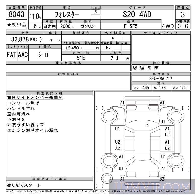 1998 SUBARU FORESTER S20_4WD SF5 - 8043 - CAA Tokyo