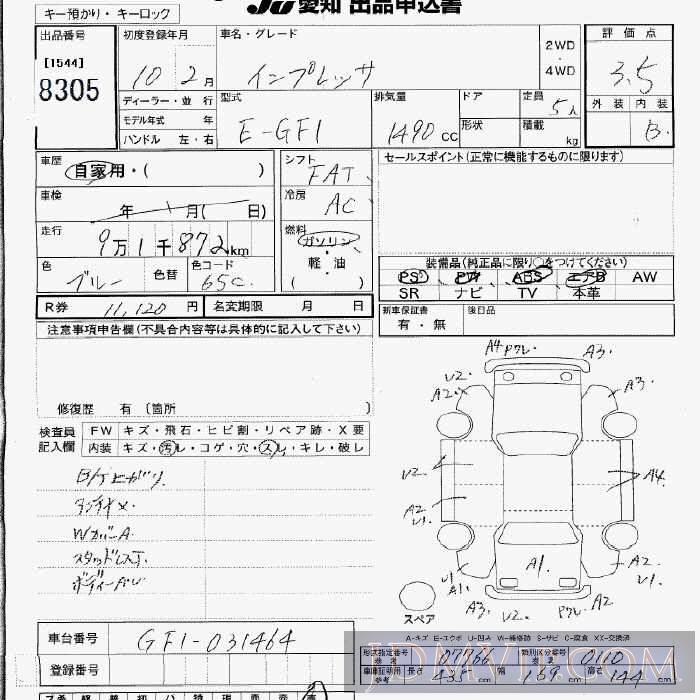 1998 SUBARU IMPREZA  GF1 - 8305 - JU Aichi