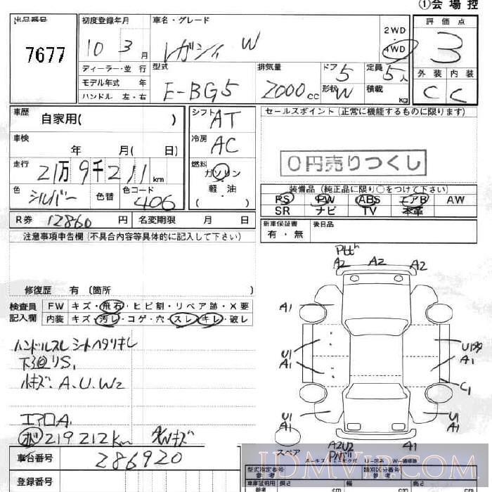 1998 SUBARU LEGACY  BG5 - 7677 - JU Fukushima