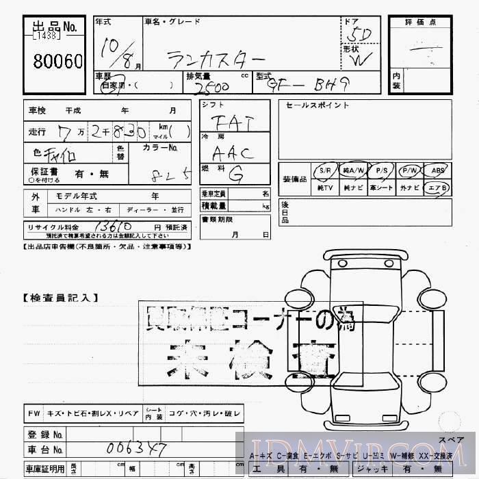 1998 SUBARU LEGACY  BH9 - 80060 - JU Gifu