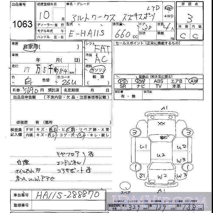 1998 SUZUKI ALTO LTD HA11S - 1063 - JU Shizuoka
