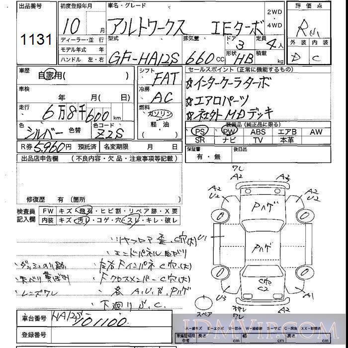 1998 SUZUKI ALTO ie-TB HA12S - 1131 - JU Shizuoka