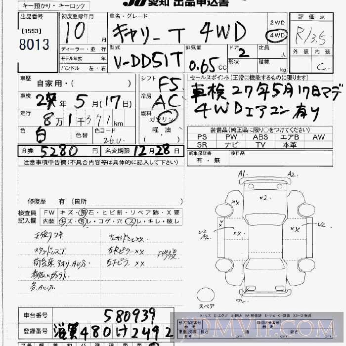 1998 SUZUKI CARRY TRUCK 4WD DD51T - 8013 - JU Aichi