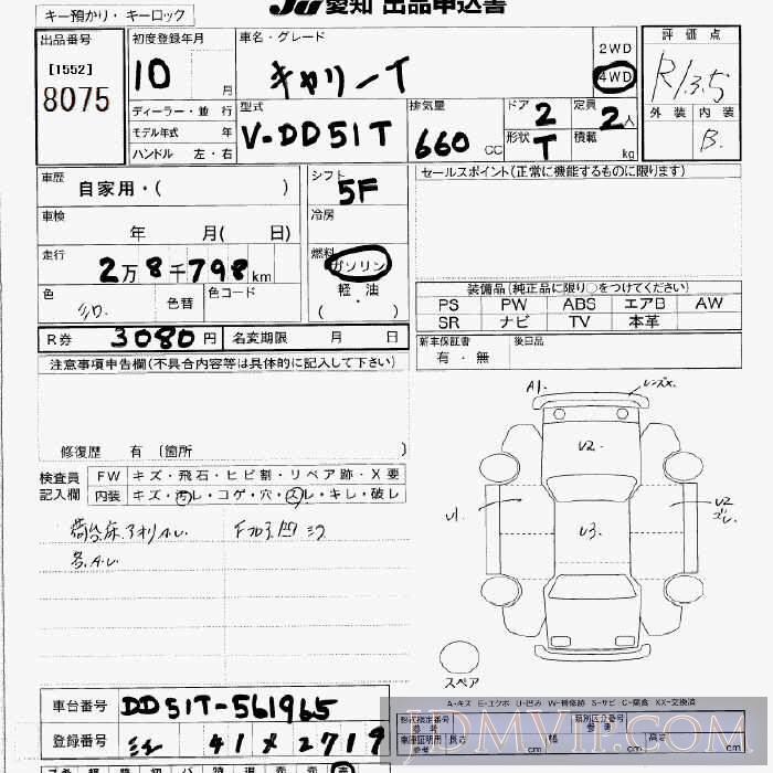 1998 SUZUKI CARRY TRUCK 4WD DD51T - 8075 - JU Aichi