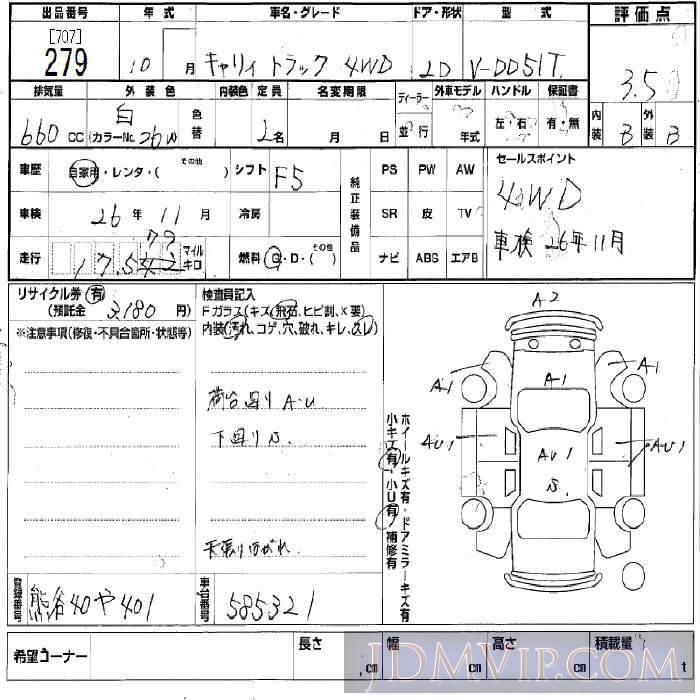 1998 SUZUKI CARRY TRUCK  DD51T - 279 - BCN