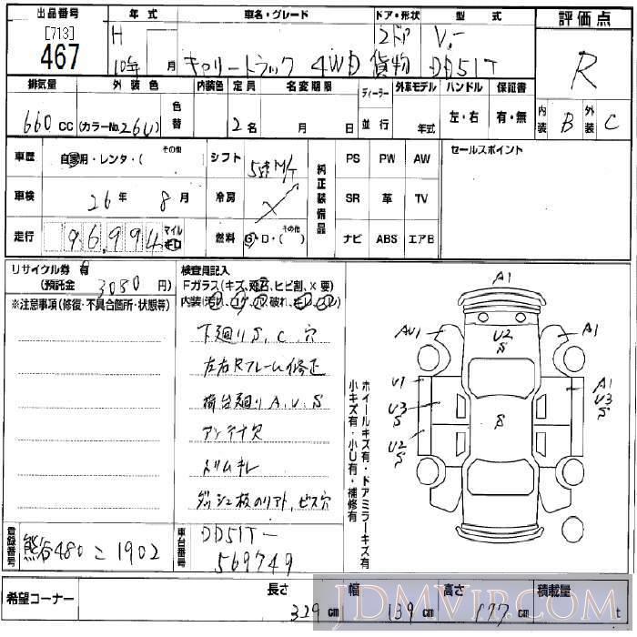 1998 SUZUKI CARRY TRUCK  DD51T - 467 - BCN