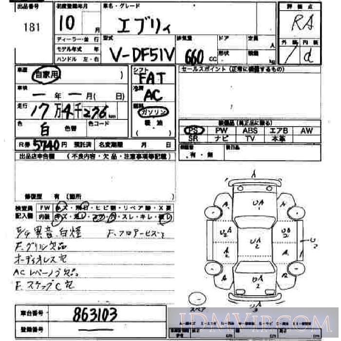 1998 SUZUKI EVERY  DF51V - 181 - JU Hiroshima