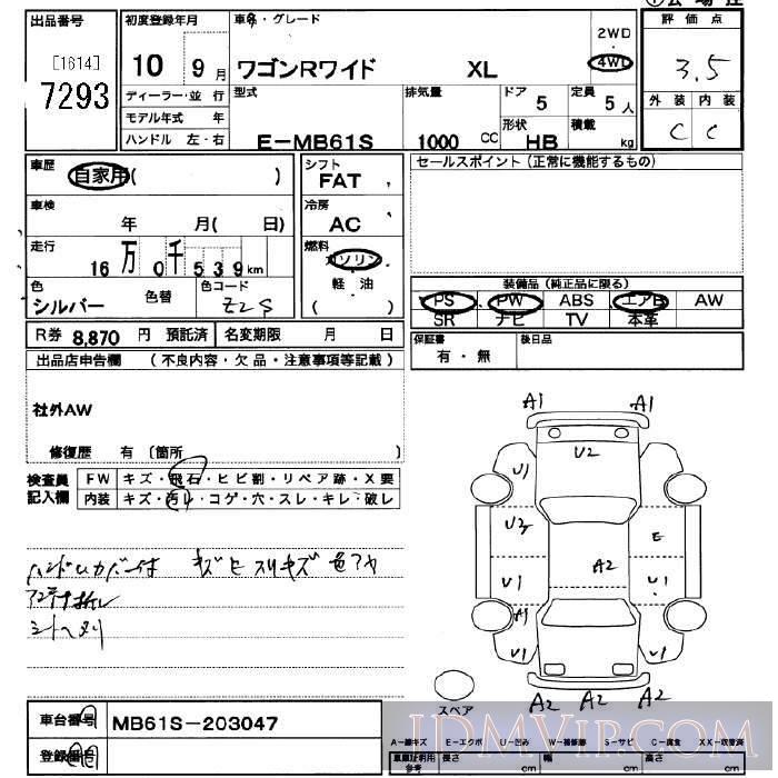 1998 SUZUKI WAGON R 4WD_XL MB61S - 7293 - JU Saitama