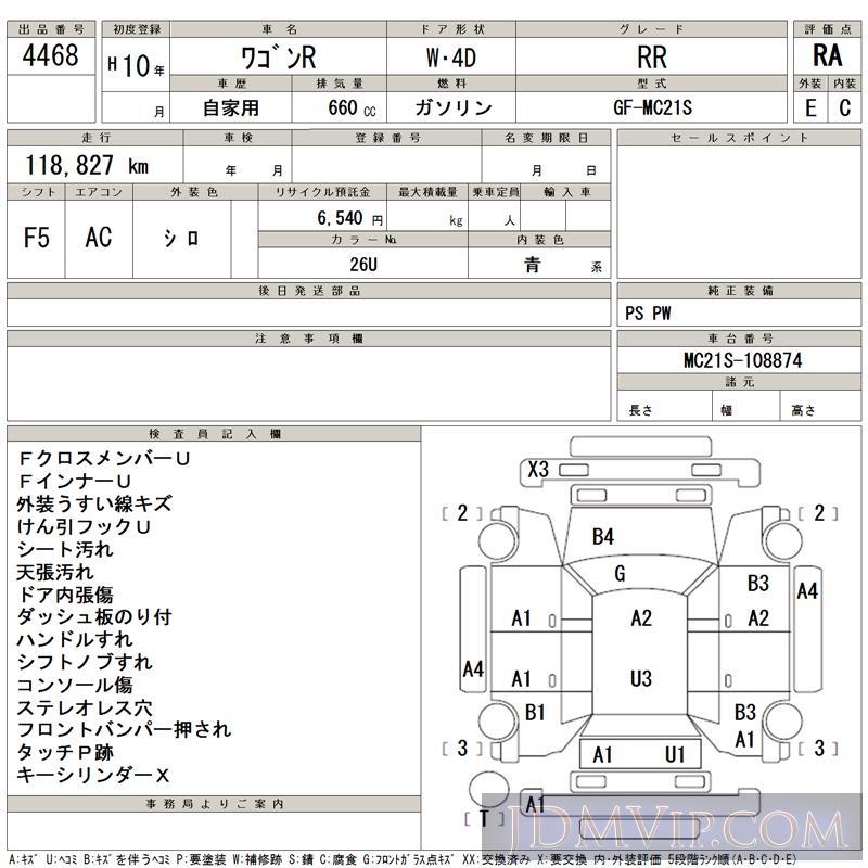 1998 SUZUKI WAGON R RR MC21S - 4468 - TAA Kyushu