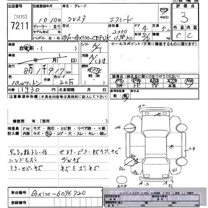 1998 TOYOTA CRESTA  GX100 - 7211 - JU Saitama