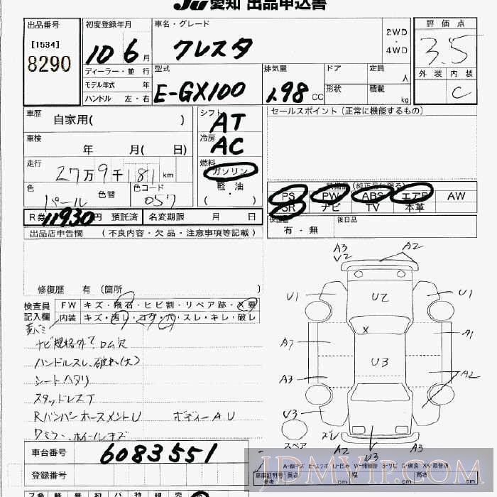 1998 TOYOTA CRESTA  GX100 - 8290 - JU Aichi