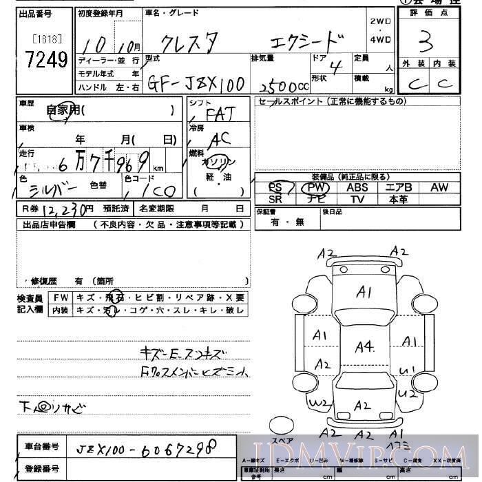 1998 TOYOTA CRESTA  JZX100 - 7249 - JU Saitama