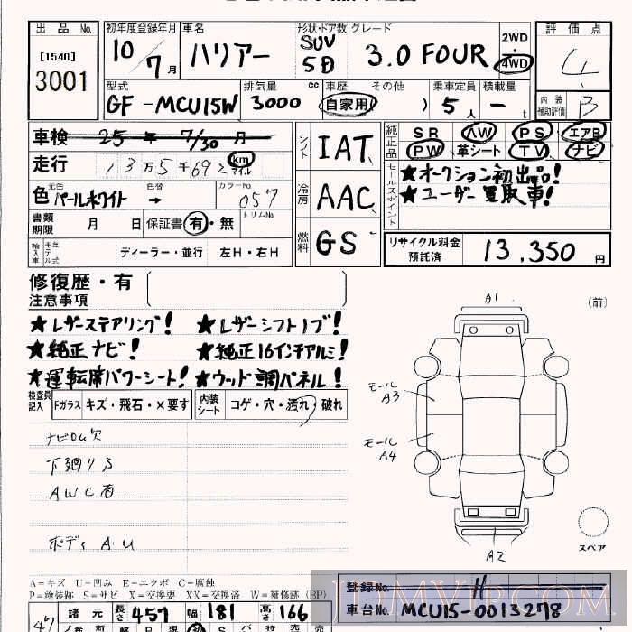 1998 TOYOTA HARRIER 3.0FOUR_4WD MCU15W - 3001 - JU Aichi