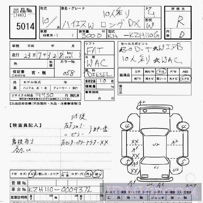 1998 TOYOTA HIACE DX__10 KZH110G - 5014 - JU Gifu