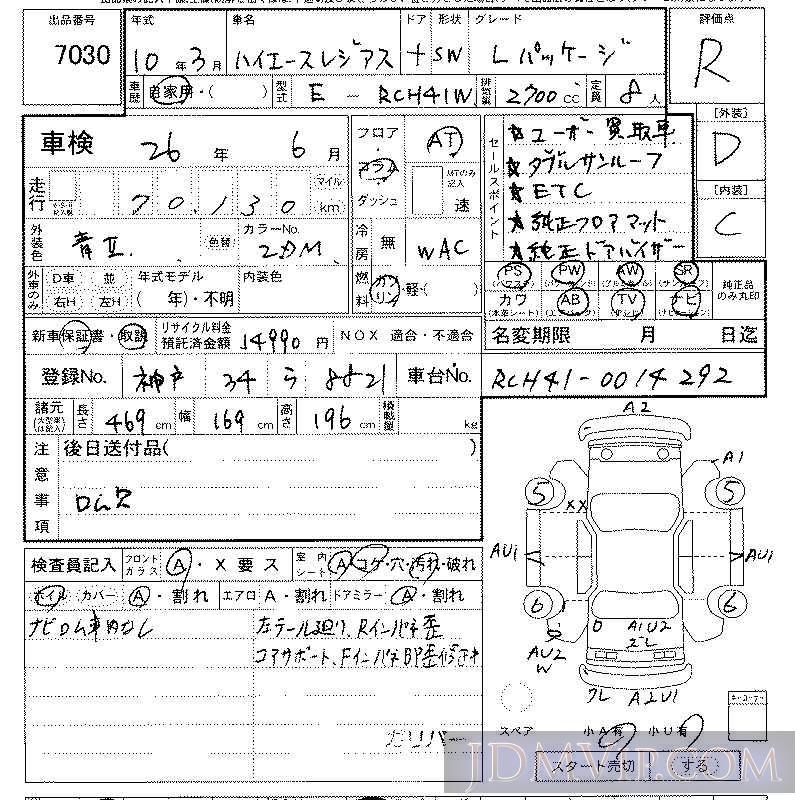 1998 TOYOTA HIACE REGIUS L RCH41W - 7030 - LAA Kansai