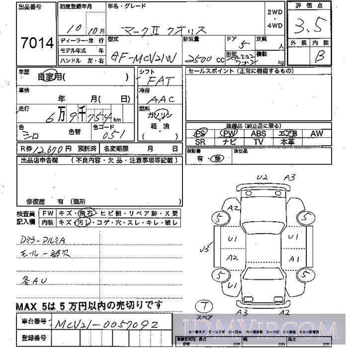 1998 TOYOTA MARK II WAGON  MCV21W - 7014 - JU Mie