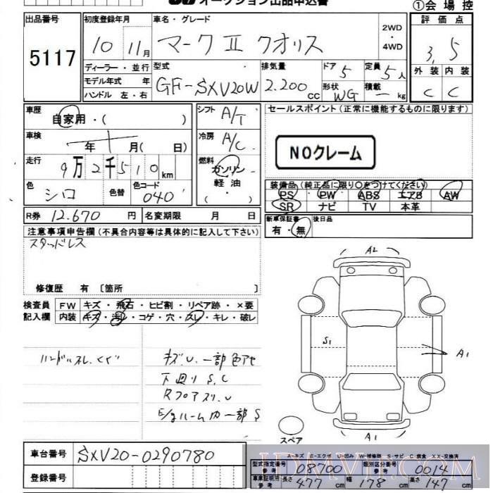 1998 TOYOTA MARK II WAGON  SXV20W - 5117 - JU Chiba