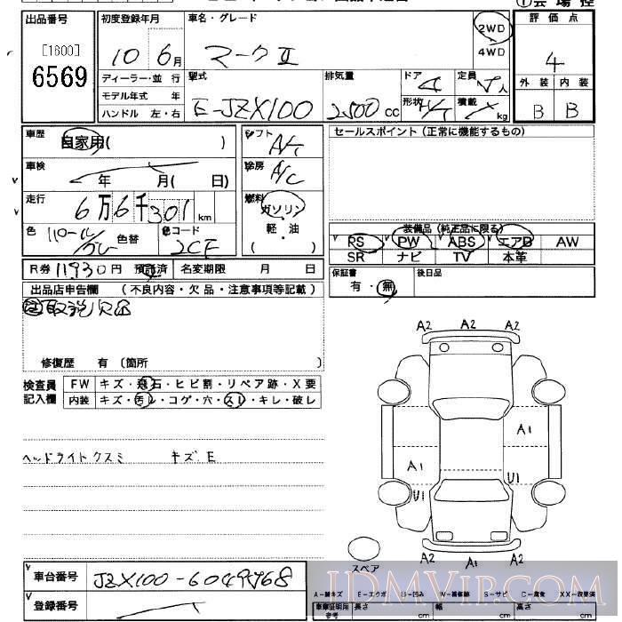 1998 TOYOTA MARK II  JZX100 - 6569 - JU Saitama