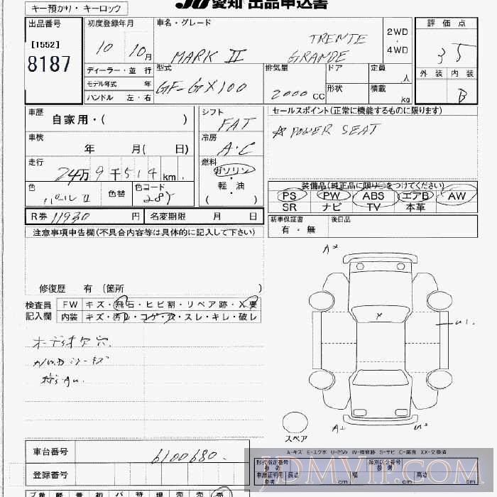 1998 TOYOTA MARK II _ GX100 - 8187 - JU Aichi