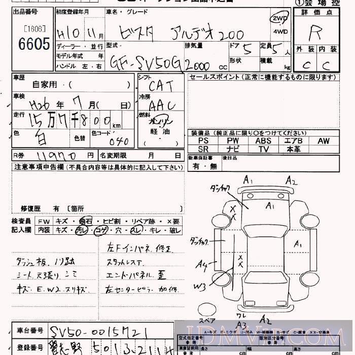 1998 TOYOTA VISTA ARDEO 200_5 SV50G - 6605 - JU Saitama