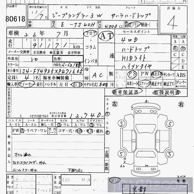 1999 CHRYSLER JEEP WRANGLER _T TJ40H - 80618 - HAA Kobe