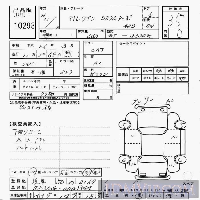 1999 DAIHATSU ATRAI WAGON 4WD_ S230G - 10293 - JU Gifu