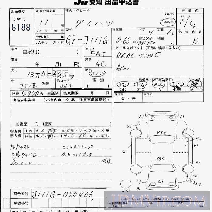 1999 DAIHATSU DAIHATSU 4WD J111G - 8188 - JU Aichi