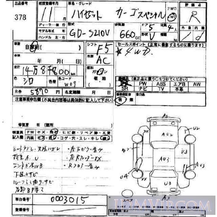 1999 DAIHATSU HIJET VAN _4WD S210V - 378 - JU Hiroshima