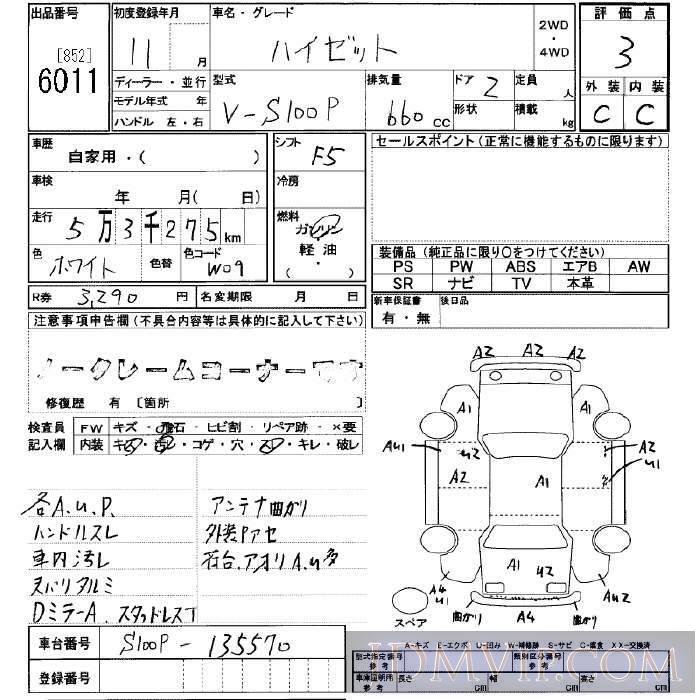 1999 DAIHATSU HIJET VAN  S100P - 6011 - JU Yamanashi