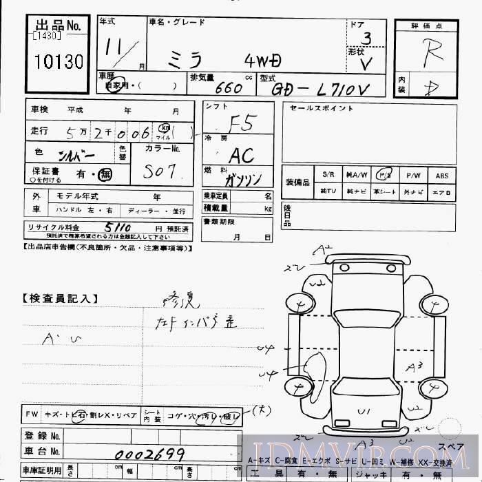 1999 DAIHATSU MIRA 4WD L710V - 10130 - JU Gifu