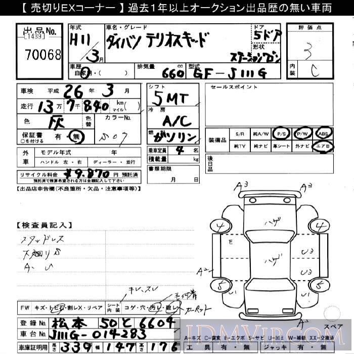 1999 DAIHATSU TERIOS KID  J111G - 70068 - JU Gifu