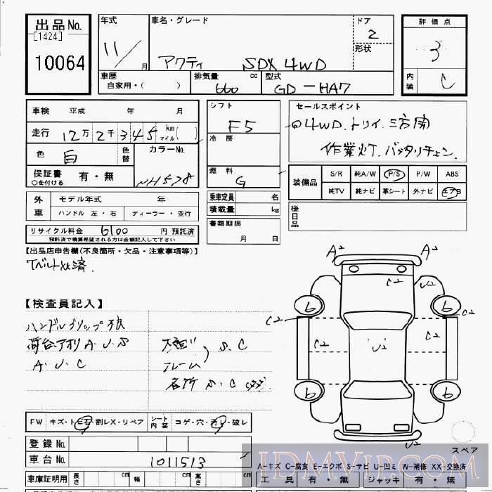 1999 HONDA ACTY TRUCK 4WD_SDX HA7 - 10064 - JU Gifu