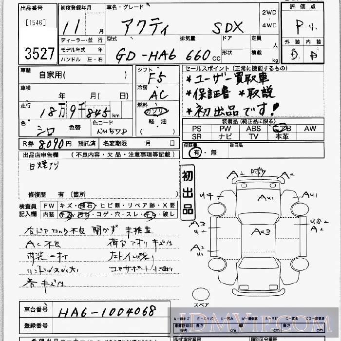 1999 HONDA ACTY TRUCK SDX HA6 - 3527 - JU Kanagawa