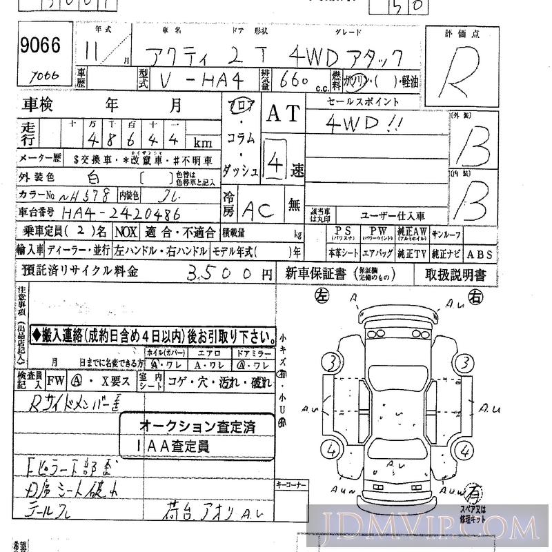 1999 HONDA ACTY TRUCK _4WD HA4 - 9066 - IAA Osaka