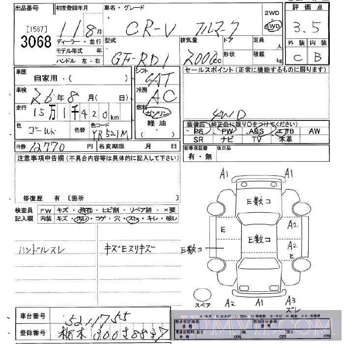 1999 HONDA CR-V 4WD_ RD1 - 3068 - JU Tochigi