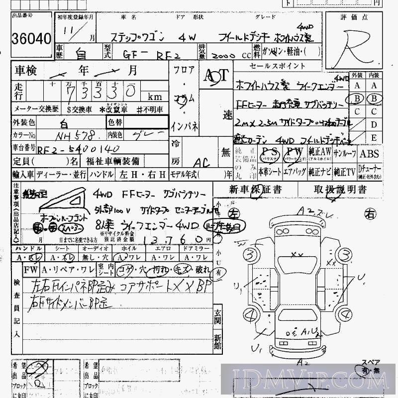 1999 HONDA STEP WAGON 4WD_ RF2 - 36040 - HAA Kobe