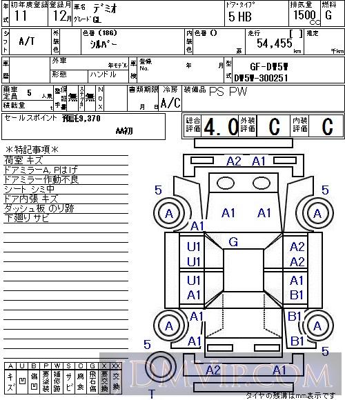 1999 MAZDA DEMIO GL DW5W - 8063 - NAA Tokyo