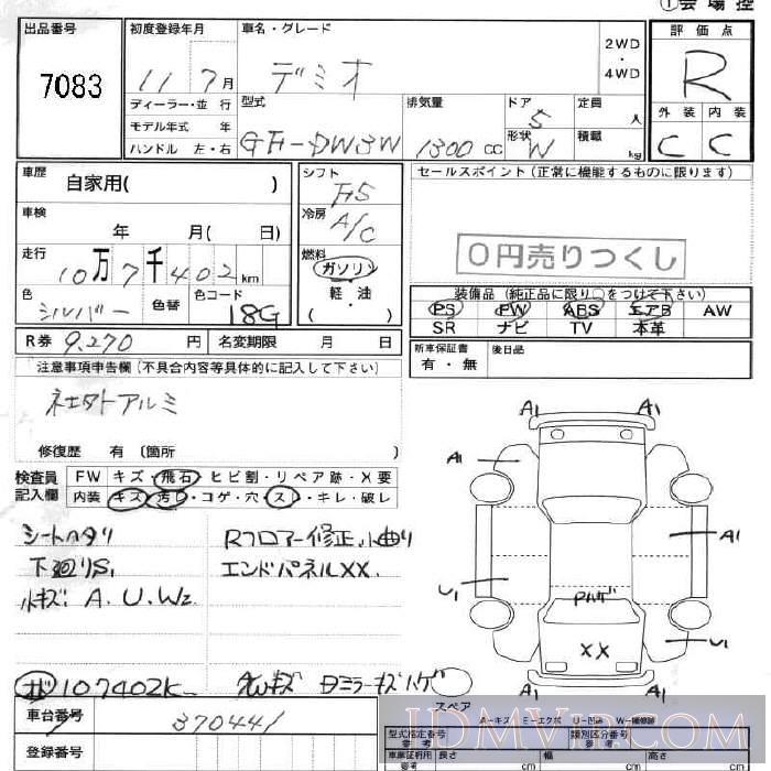1999 MAZDA DEMIO  DW3W - 7083 - JU Fukushima