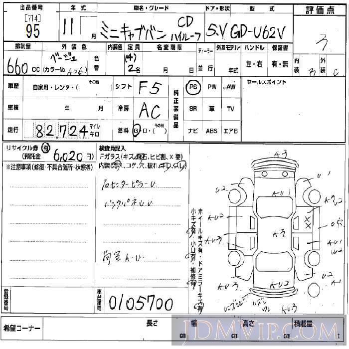 1999 MITSUBISHI MINICAB VAN CD_R U62V - 95 - BCN