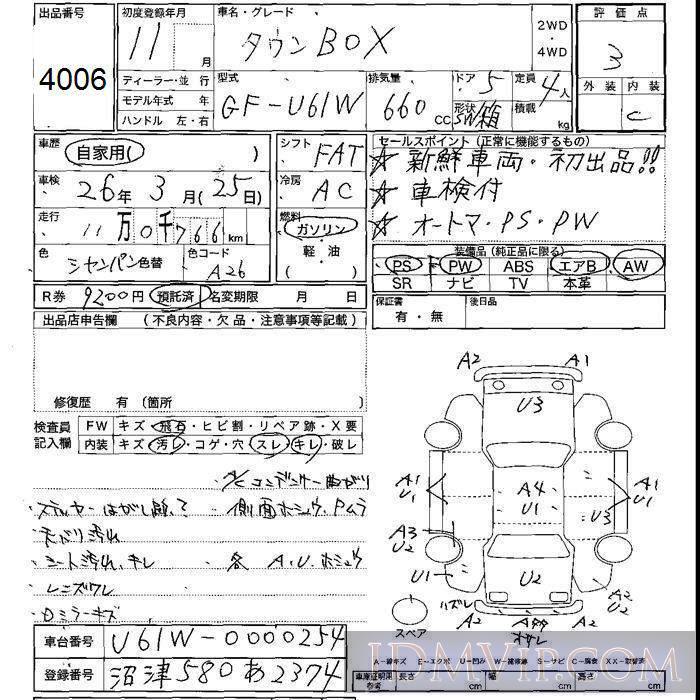 1999 MITSUBISHI TOWNBOX  U61W - 4006 - JU Shizuoka
