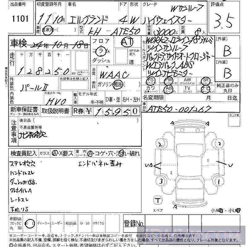 1999 NISSAN ELGRAND ATE50 - 1101 - LAA Shikoku