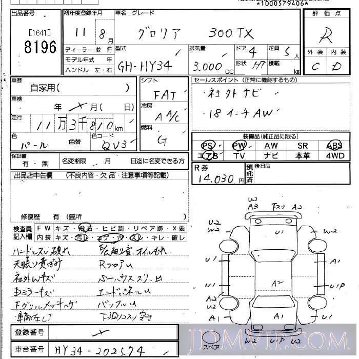 1999 NISSAN GLORIA 300TX HY34 - 8196 - JU Fukuoka