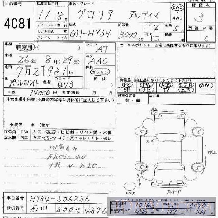 1999 NISSAN GLORIA 4D__ HY34 - 4081 - JU Ishikawa
