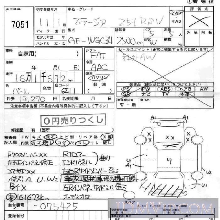 1999 NISSAN STAGEA 25T_RS-V WGC34 - 7051 - JU Fukushima