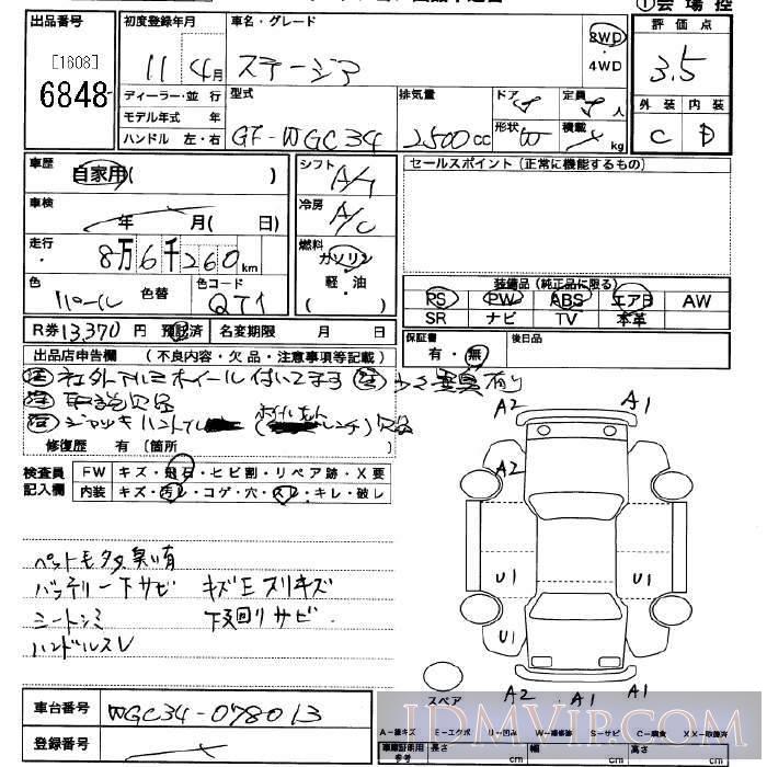 1999 NISSAN STAGEA  WGC34 - 6848 - JU Saitama