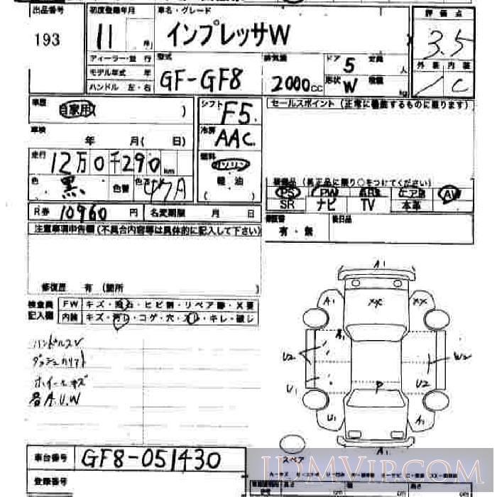 1999 SUBARU IMPREZA  GF8 - 193 - JU Hiroshima