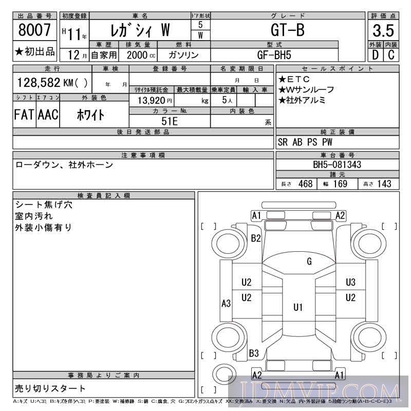1999 SUBARU LEGACY GT-B BH5 - 8007 - CAA Tokyo