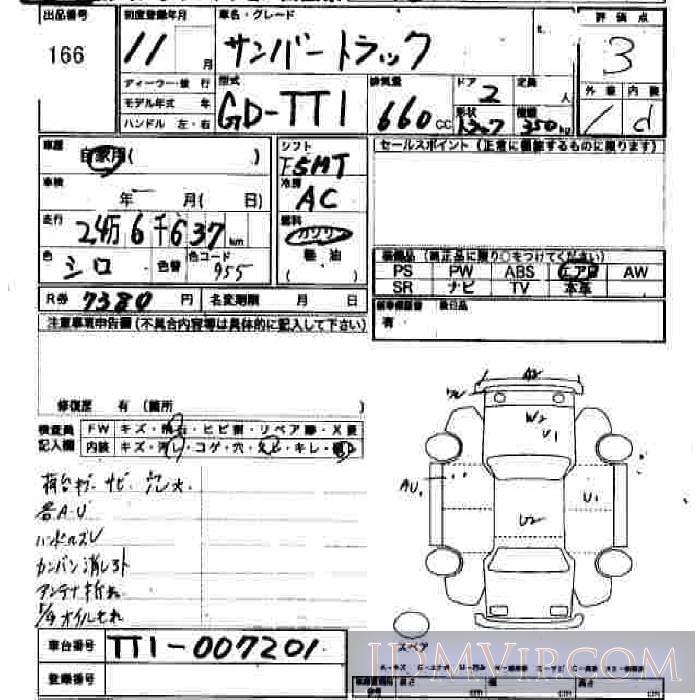 1999 SUBARU SAMBAR  TT1 - 166 - JU Hiroshima