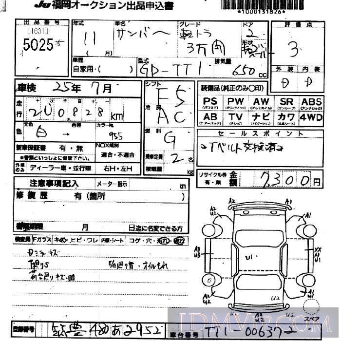 1999 SUBARU SAMBAR  TT1 - 5025 - JU Fukuoka